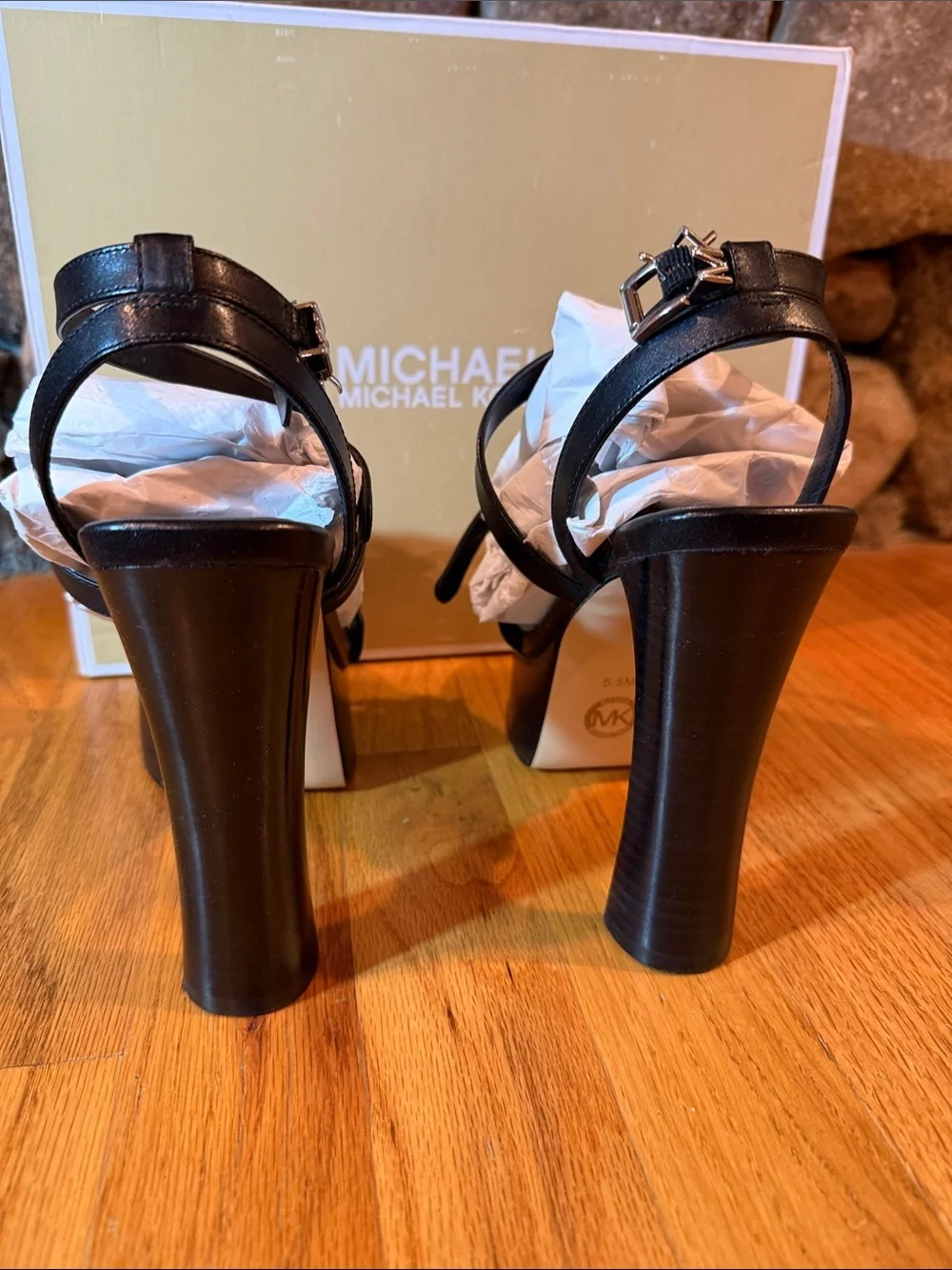 MICHAEL Michael Kors Black Platform Chain-Accent High Heel Sandals